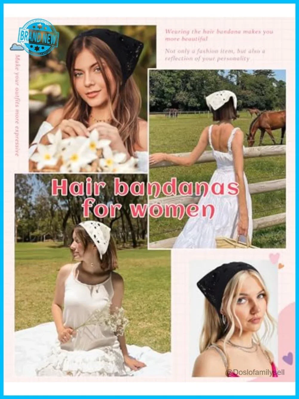 Floral Crochet Hair Bandanas Headscarf 2 Pack Pure Cotton Head Kerchief